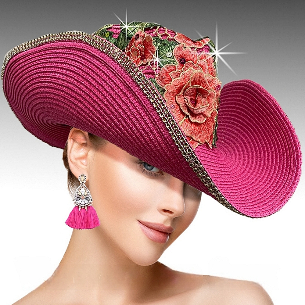 Pretty in Pink and Green Couture Cowboy Hat Jeweled Flowers Rhinestones Sorority